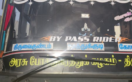 உடைந்த முன்பக்க கண்ணாடியுடன் பல மாதமாக இயக்கப்படும் ஸ்ரீவைகுண்டம் - கோவை அரசு பேருந்து