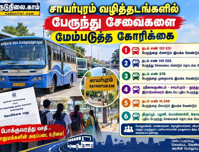 சாயர்புரம் வழித்தடத்தில் நிறுத்தப்பட்ட பேருந்துகளை மீண்டும் இயக்க முதல்வர், போக்குவரத்துத்துறை அமைச்சருக்கு கோரிக்கை