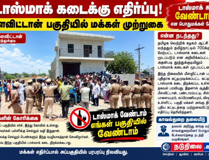 மீளவிட்டானில் டாஸ்மாக் கடை திறக்க எதிர்ப்பு – புதிய கட்டிடத்தை முற்றுகையிட்ட பொதுமக்கள்