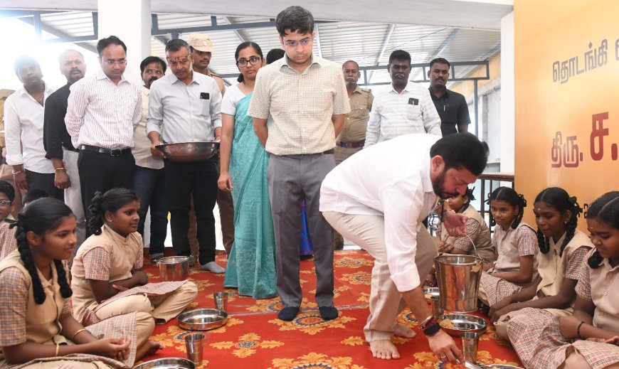 காமராஜர் காலை உணவுத் திட்டம் விரிவாக்கம் : தூத்துக்குடியில் மாணவர்களுக்கு உணவு பரிமாறிய அமைச்சர்கள்