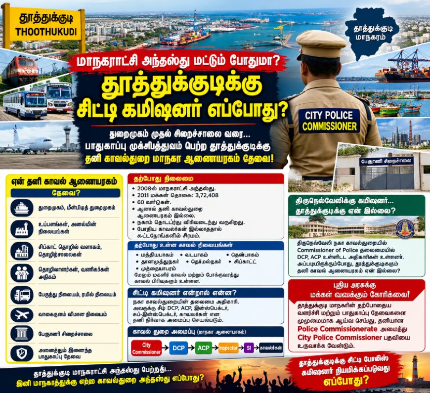 மாநகராட்சி அந்தஸ்து மட்டும் போதுமா? தூத்துக்குடிக்கு சிட்டி போலீஸ் கமிஷனர் எப்போது?