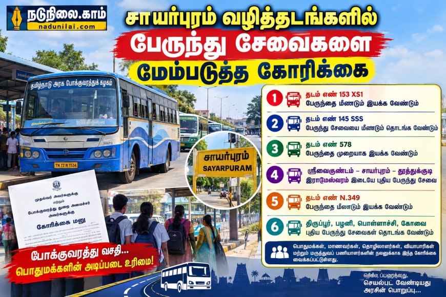 சாயர்புரம் வழித்தடத்தில் நிறுத்தப்பட்ட பேருந்துகளை மீண்டும் இயக்க முதல்வர், போக்குவரத்துத்துறை அமைச்சருக்கு கோரிக்கை