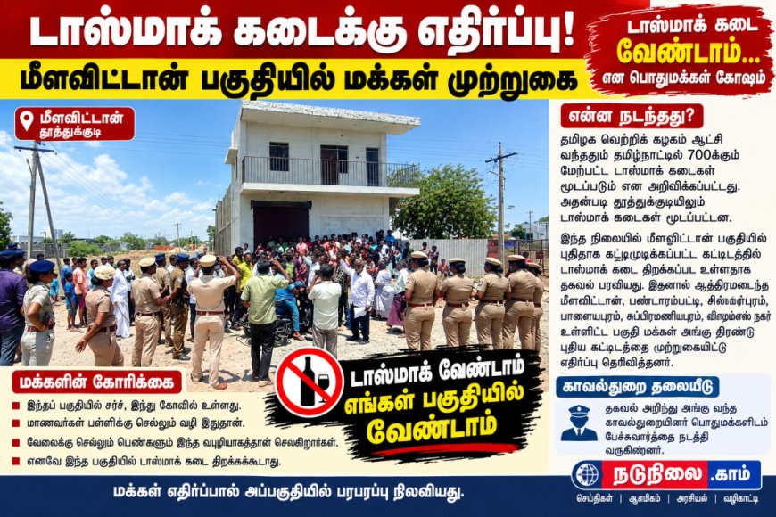 மீளவிட்டானில் டாஸ்மாக் கடை திறக்க எதிர்ப்பு – புதிய கட்டிடத்தை முற்றுகையிட்ட பொதுமக்கள்